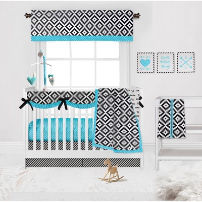 Bacati - Love Black/Turquoise Set Of 2 Small Side Crib Rail Guard Covers 3 Bacati - Love Black/Turquoise Set Of 2 Small Side Crib Rail Guard Covers - Image 3