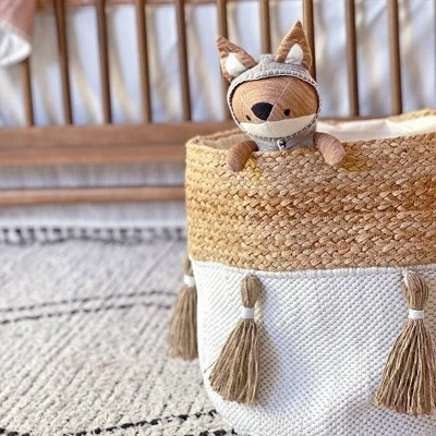 Crane Baby Cotton Canvas Storage Bin - Cotton And Jute Tassel 3 Crane Baby Cotton Canvas Storage Bin - Cotton And Jute Tassel - Image 3