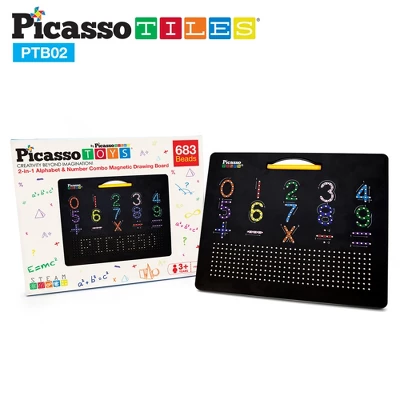 PicassoTiles® Double-Sided Magnetic Drawing Board, 12" X 10", Letters & Numbers 6 PicassoTiles® Double-Sided Magnetic Drawing Board, 12" X 10", Letters & Numbers - Image 6