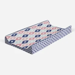 Bacati - Emma Printed Kilim Coral/Mint/Navy Quilted Changing Pad Cover