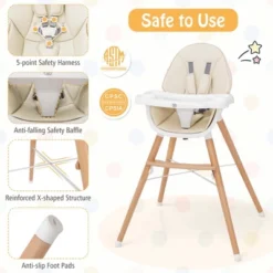 Babyjoy Baby High Chair Wooden Feeding Chair With 4-Gear Tray & Removable Cushion Beige/Grey -Children's Toys GUEST 7c936b06 fb61 4fe8 bd52 2cb7fcd82ce1