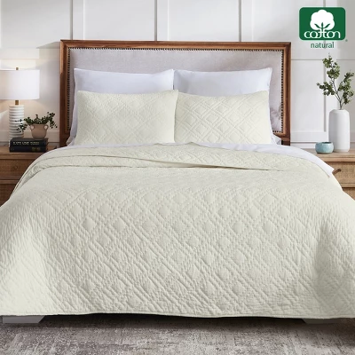 Luxury 100% Cotton Quilt Set, Hand-Quilted, Pre-Softened, Diamond Pattern By California Design Den 2 Luxury 100% Cotton Quilt Set, Hand-Quilted, Pre-Softened, Diamond Pattern By California Design Den - Image 2