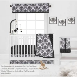 Bacati - Classic Damask Black/Grey/White 10 Pc Crib Bedding Set With 2 Crib Fitted Sheets -Children's Toys GUEST 99f6a284 b581 41cb 9f94 baf269c7ad4d
