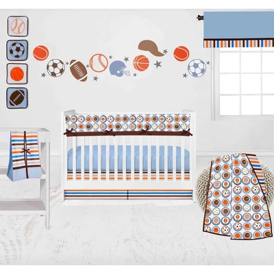 Bacati - Mod Sports Blue Crib Or Toddler Bed Skirt 2 Bacati - Mod Sports Blue Crib Or Toddler Bed Skirt - Image 2