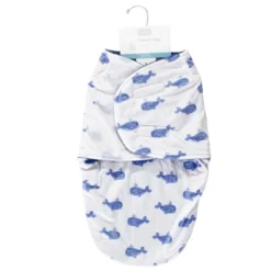 Hudson Baby Infant Boy Plush Swaddle Wrap, Whale, 0-3 Months
