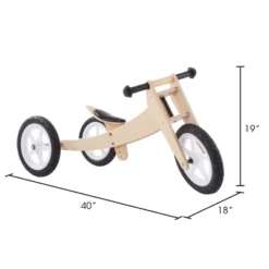Toy Time Kids' 3-in-1 Convertible Ride-On Balance Bike - Natural Wood -Children's Toys GUEST c3f200d7 f750 4cd0 a420 549a117394cc