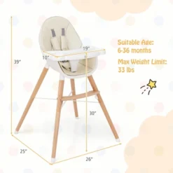 Babyjoy Baby High Chair Wooden Feeding Chair With 4-Gear Tray & Removable Cushion Beige/Grey -Children's Toys GUEST c4290e77 bf80 41e2 b309 cf0a6d35e0f0